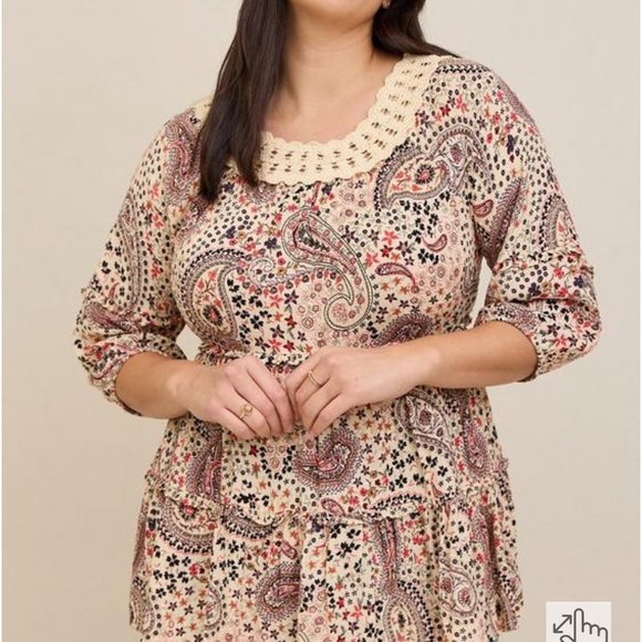 NWT Babydoll Clip Dot Crinkle Gauze Crochet Neck Top, Size 1 (14/16) - Picture 4 of 10